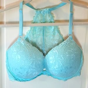 (2 for 25) Pink by Victoria's Secret front close racerback bra, light blue